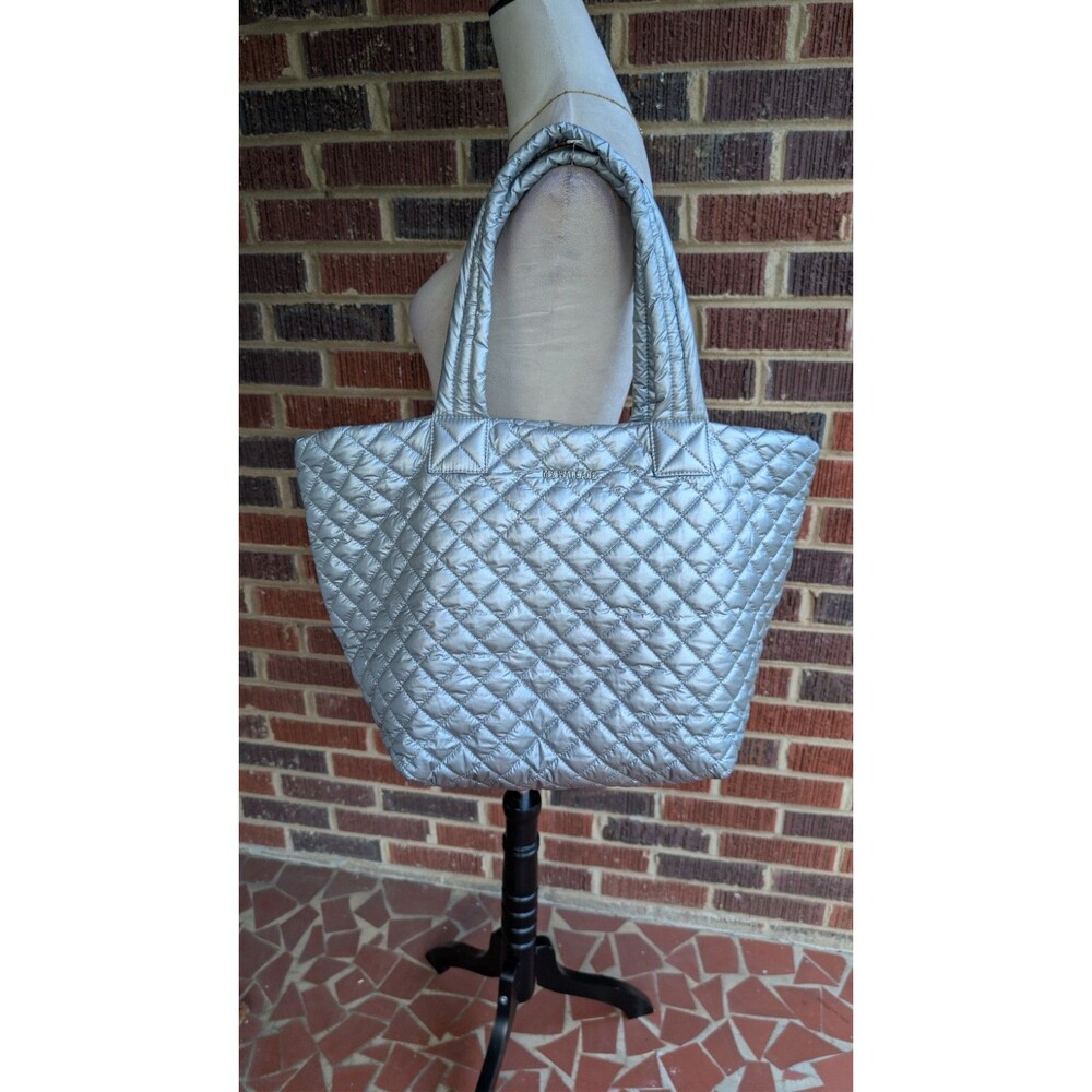 MZ WALLACE  Medium Silver Metro Tote Bag w/Pouch Included -EUC